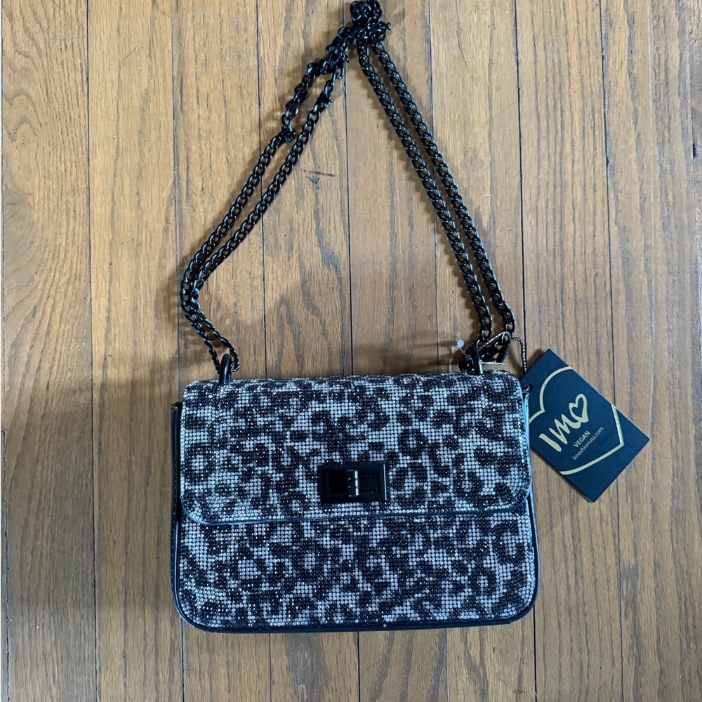 Imoshion leopard Black and Gray rhinestone Leopard Shoulder Bag
